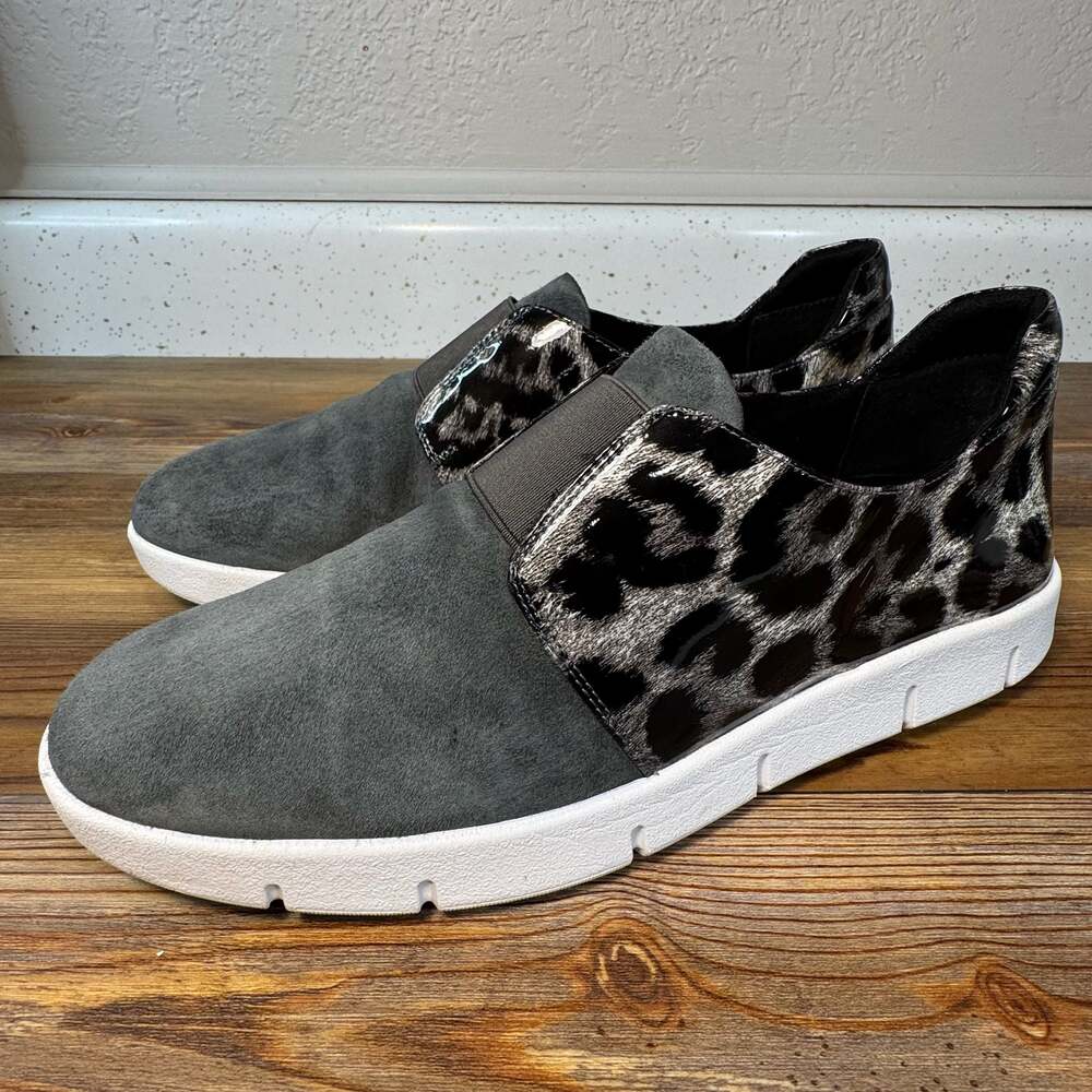 NEW Vaneli Sport Women’s Gray Suede Leopard Print Slip-On Sneakers Size 8.5 M